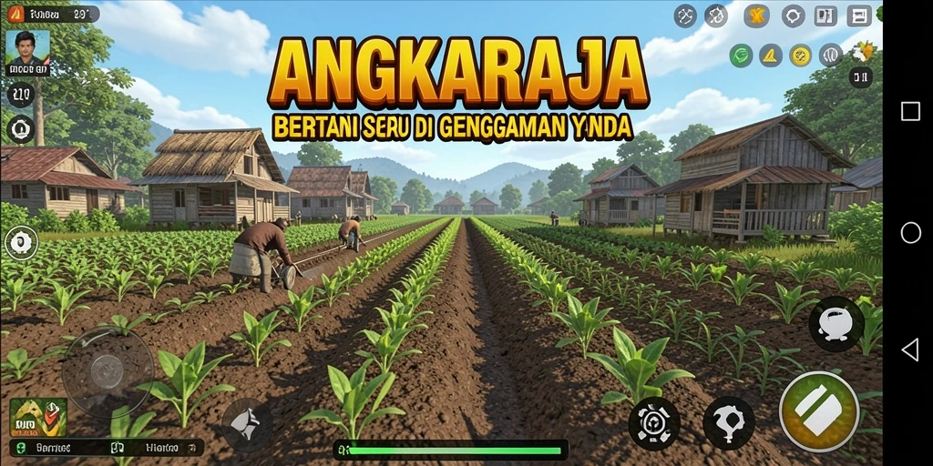 Tampilan gameplay seru di ANGKARAJA dengan ladang tanaman yang subur.