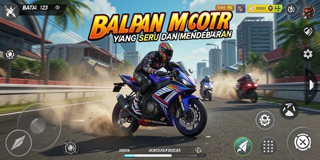 Screenshot gameplay BATA123 menampilkan aksi balapan motor yang menegangkan.