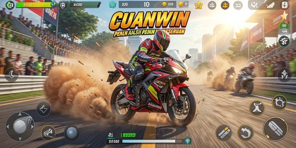 Screenshot CUANWIN menampilkan aksi balapan motor yang mendebarkan.