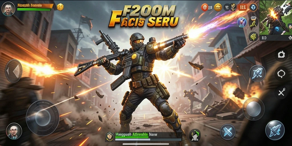 Screenshot F200M menampilkan aksi mendebarkan dalam permainan.