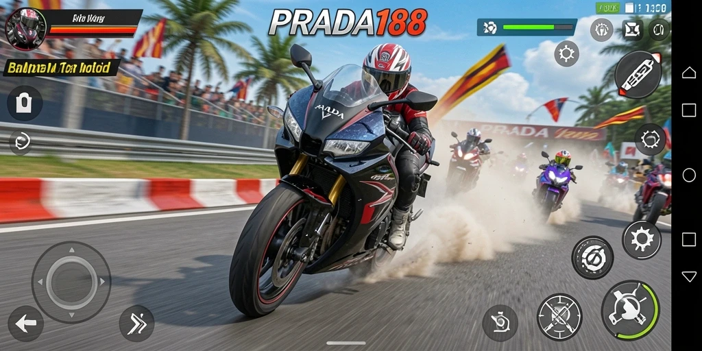 Tampilan gameplay mendebarkan dari balapan motor di PRADA188.