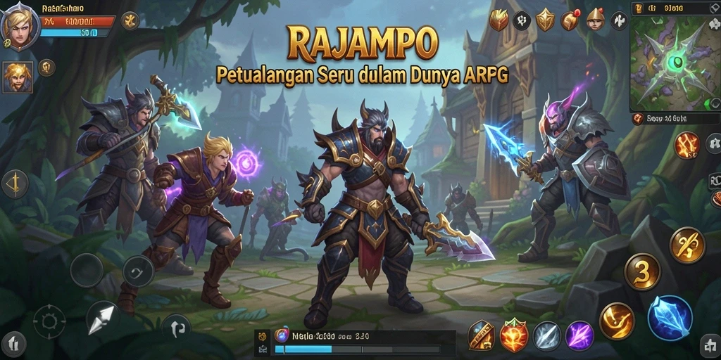 Gambar gameplay RAJAMPO yang menampilkan pertarungan seru dan karakter menarik.