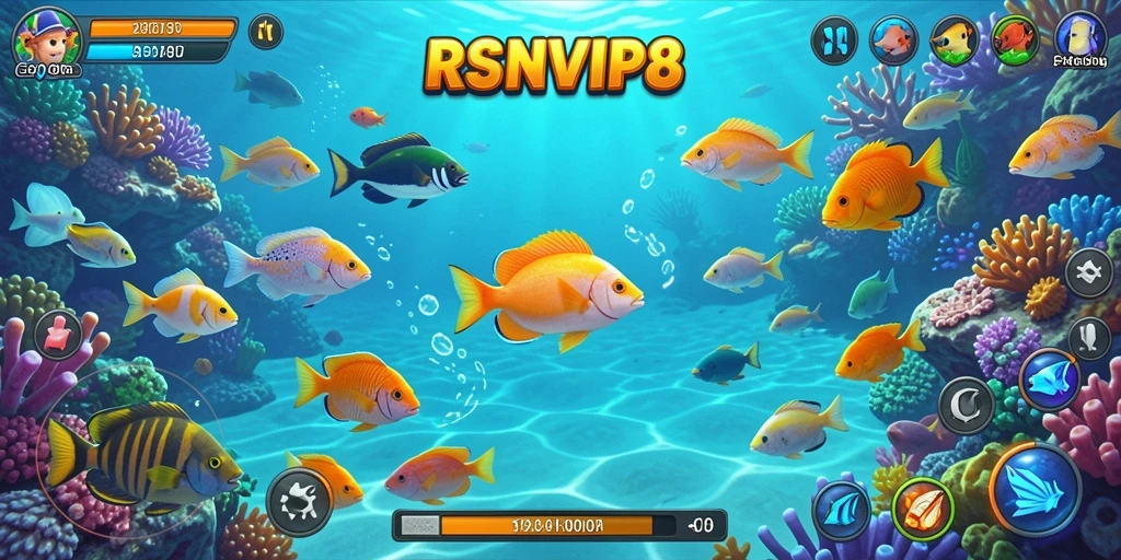 Screenshot gameplay RSNVIP8 menampilkan aksi tembak ikan yang seru.